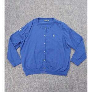 POLO RALPH LAUREN Cardigan Sweater Womens 3XL Blue US OPEN Tennis Pony READ